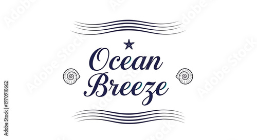 Ocean Breeze, nautical logo, vector label, sea-inspired emblem, blue typography