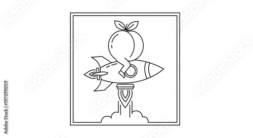 Peach Riding Rocket Ship Launching into Space, Fruit Adventure