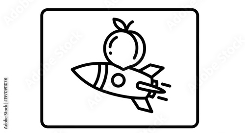 Peach Rocket Launching Upward, Fruit Space Travel Concept