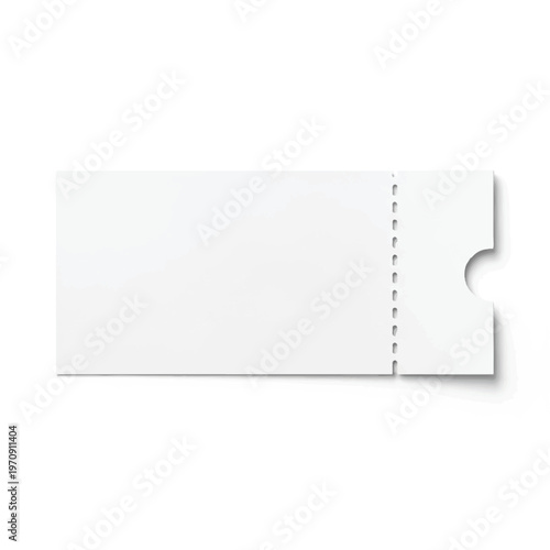 Blank white perforated ticket stub card with notched edge on pale background.