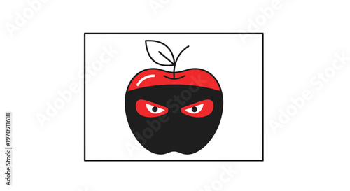 Ninja Apple Character with Mask and Fierce Eyes, Healthy Food Concept