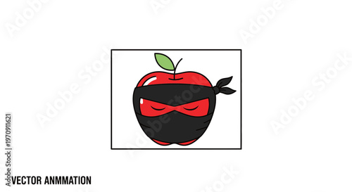 Ninja Apple Character - Funny Fruit Mascot with Mask and Bandana