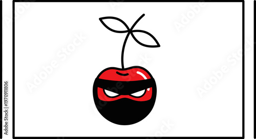 Ninja Cherry Mascot Logo, Fruit Character, Stealthy Red Fruit, Cartoon Style