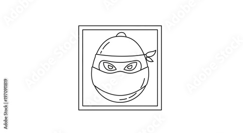 Ninja Egg Character Icon - Minimalist Line Art
