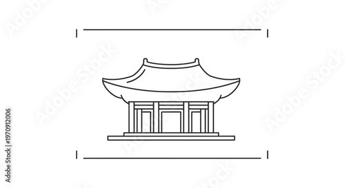 Minimalist Korean Traditional House Icon, Gyeongbokgung Palace Architecture Line Art