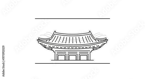 Minimalist Korean Traditional Pavilion Line Art Icon