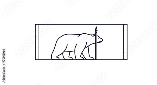 Minimalist Line Art Bear with Spear Symbol, Vector Graphic