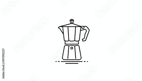 Minimalist Line Art Icon of a Moka Pot Coffee Maker on White Background