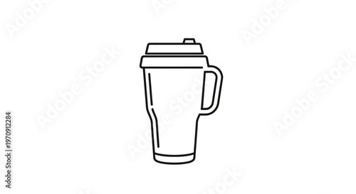 Minimalist Line Art Icon of a Travel Mug with Lid and Handle