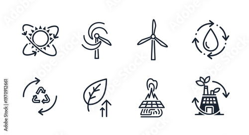 Renewable Energy and Sustainability Line Icons Set
