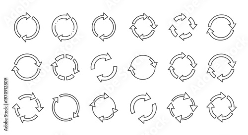 Set of Circular Arrow Icons: Refresh, Recycle, Loop, and Reload Symbols Collection