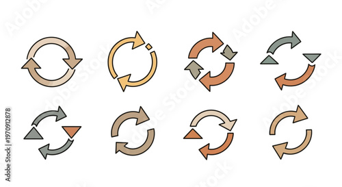 Set of Refresh and Reload Arrow Icons in Earthy Tones