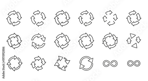 Set of Refresh, Loop, Cycle, and Infinity Arrow Icons
