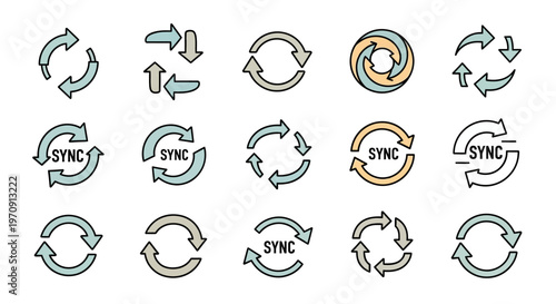 Synchronization refresh arrows icons set. Data transfer update cycle symbols.