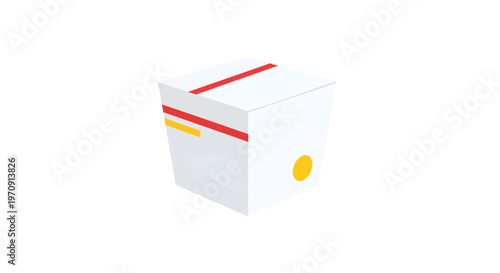 Simple flat vector illustration of a Chinese takeout food box with red and yellow accents on a white background