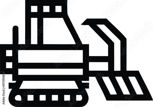 Heavy construction vehicle with a large shovel and robust track treads