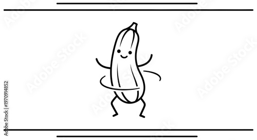 Funny Zucchini Character Dancing with Hula Hoop, Healthy Food Concept