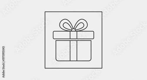 Gift Box Icon with Bow, Simple Line Art, Isolated on White Background, Celebration Concept
