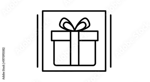 Gift Box Icon with Ribbon and Bow, Simple Line Art, Vector Illustration