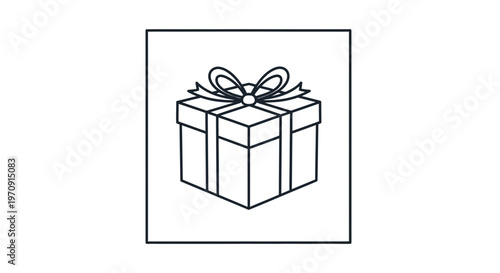 Gift Box Icon, Present Box with Ribbon Bow, Simple Line Art, Celebration and Surprise Concept