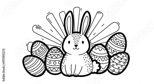 Easter bunny with decorated eggs.