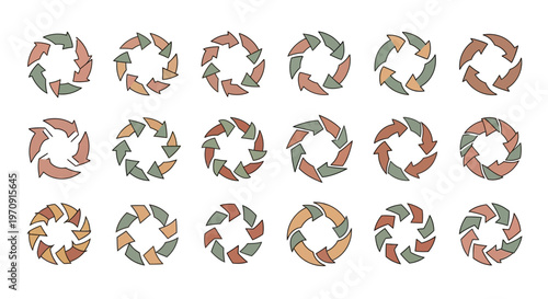 Abstract Circular Arrow Cycles Vector Set for Process and Flow Concepts