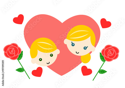 母の日 ハートの中の白人のお母さんと男の子と薔薇