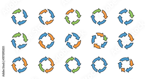 Circular Arrow Diagrams Illustrating Continuous Cycles and Processes