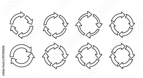 Circular Arrow Icons Set: Refresh, Cycle, Reload, and Rotation Symbols