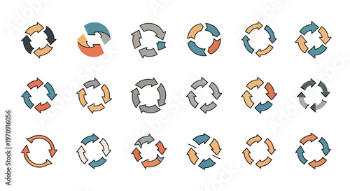 Circular Arrow Icons Set: Refresh, Cycle, Process, Workflow, Rotation Symbols