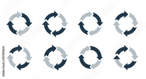 Circular Arrows Cycle Process Icons Set - Refresh and Reload Symbols