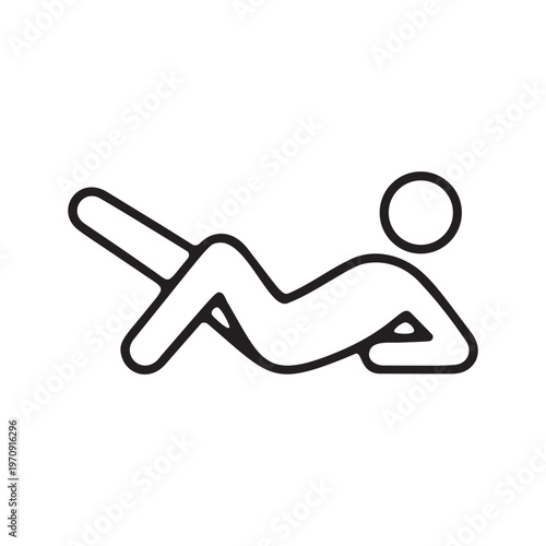 Man lying on back and relaxing with raised legs minimalist line icon
