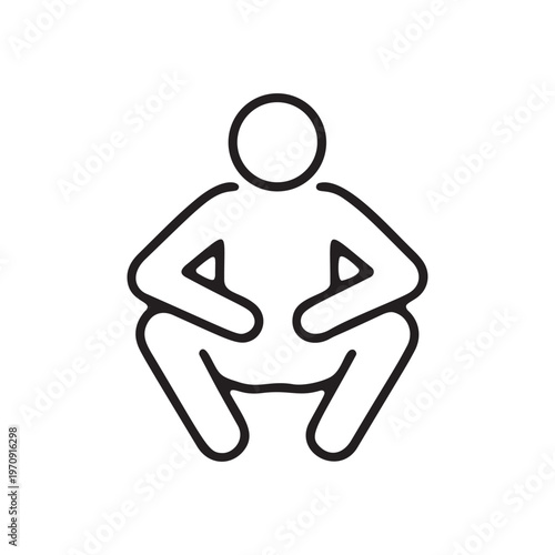 Man squatting and sitting on his haunches minimalist line icon