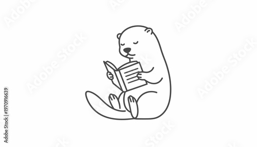 Cute Otter Reading a Book, Adorable Animal Illustration, Relaxing Hobby