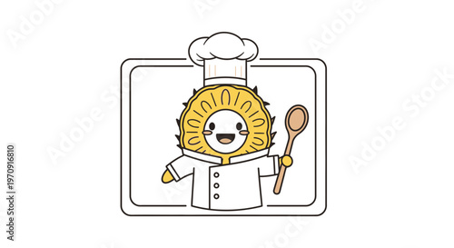 Cute Pineapple Chef Character Holding Spoon, Cartoon Food Character