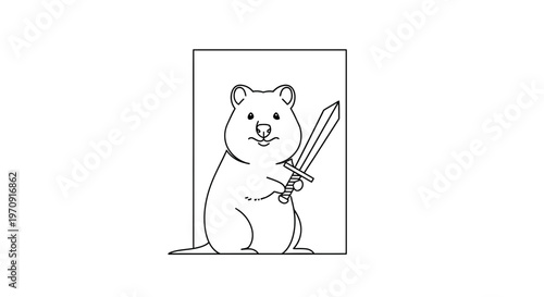 Cute Quokka Warrior Holding Sword, Cartoon Style
