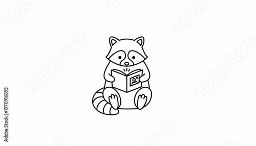 Cute Raccoon Reading a Book, Adorable Animal Character, Vector Illustration