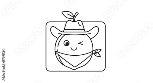 Cute cartoon orange cowboy winking with bandana and cowboy hat, vector illustration