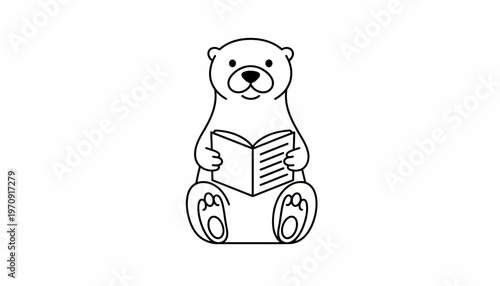 Cute cartoon otter reading a book, illustration
