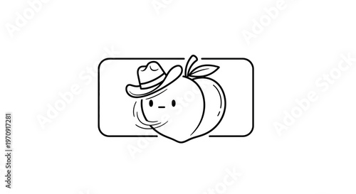 Cute cartoon peach wearing a cowboy hat, funny character, vector illustration