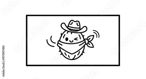 Cute Cowboy Cactus Character Winking with Bandana and Hat, Cartoon Style