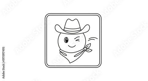 Cute Cowboy Emoji Winking with Bandana and Hat - Vector Illustration
