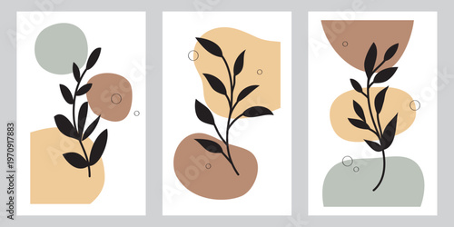 Creative minimalist hand draw Abstract art background. Modern aesthetic illustrations. Bohemian style Collection of contemporary artistic Design for wall decoration, postcard, poster, brochure