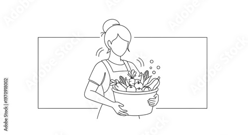 Woman Holding Basket of Fresh Vegetables and Fruits