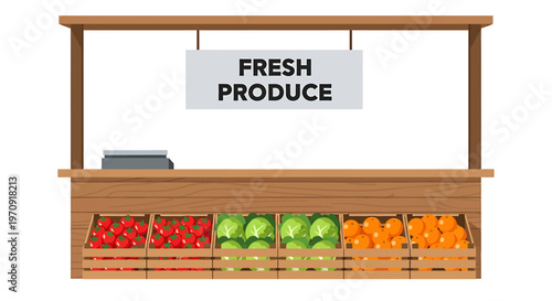 Fresh produce stand with colorful fruits.