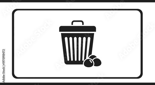 Trash Can Icon with Three Eggs Inside, Symbolizing Waste or Discarded Food
