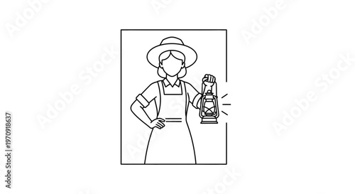 Victorian Woman Holding Lantern, Vintage Style, Retro Character, Historical Illustration