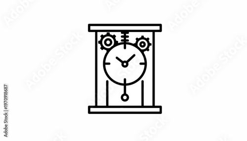Vintage Clock Icon with Gears, Pendulum, and Hands - Time Symbol