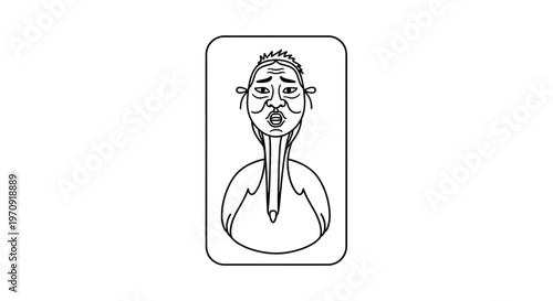 Stylized Black and White Portrait of an Elderly Person with Wrinkles and Expressive Face