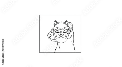 Stylized Cat Mask on Animal Face Line Art